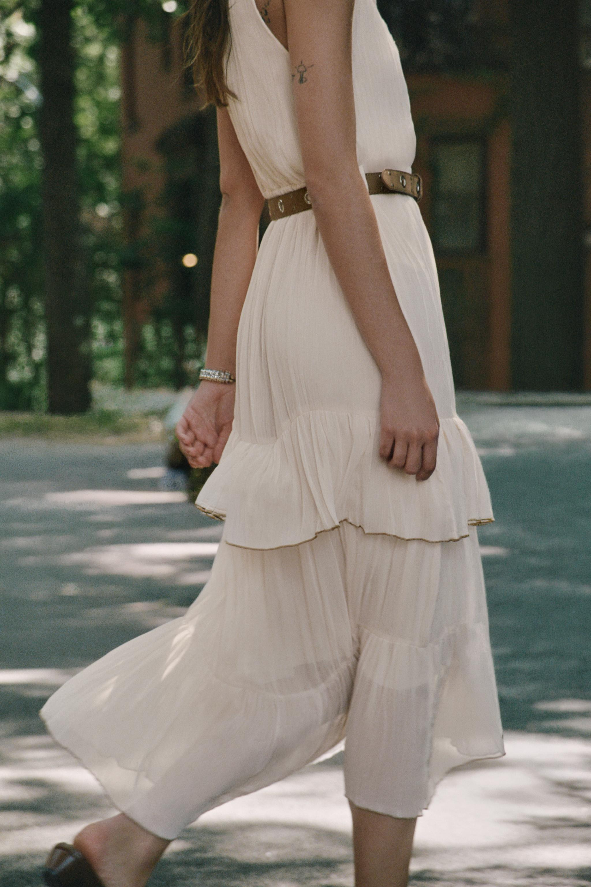 BELTED RUFFLED MIDI DRESS | Zara US