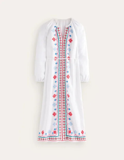 Embroidered Belted Linen Dress | Boden (US)