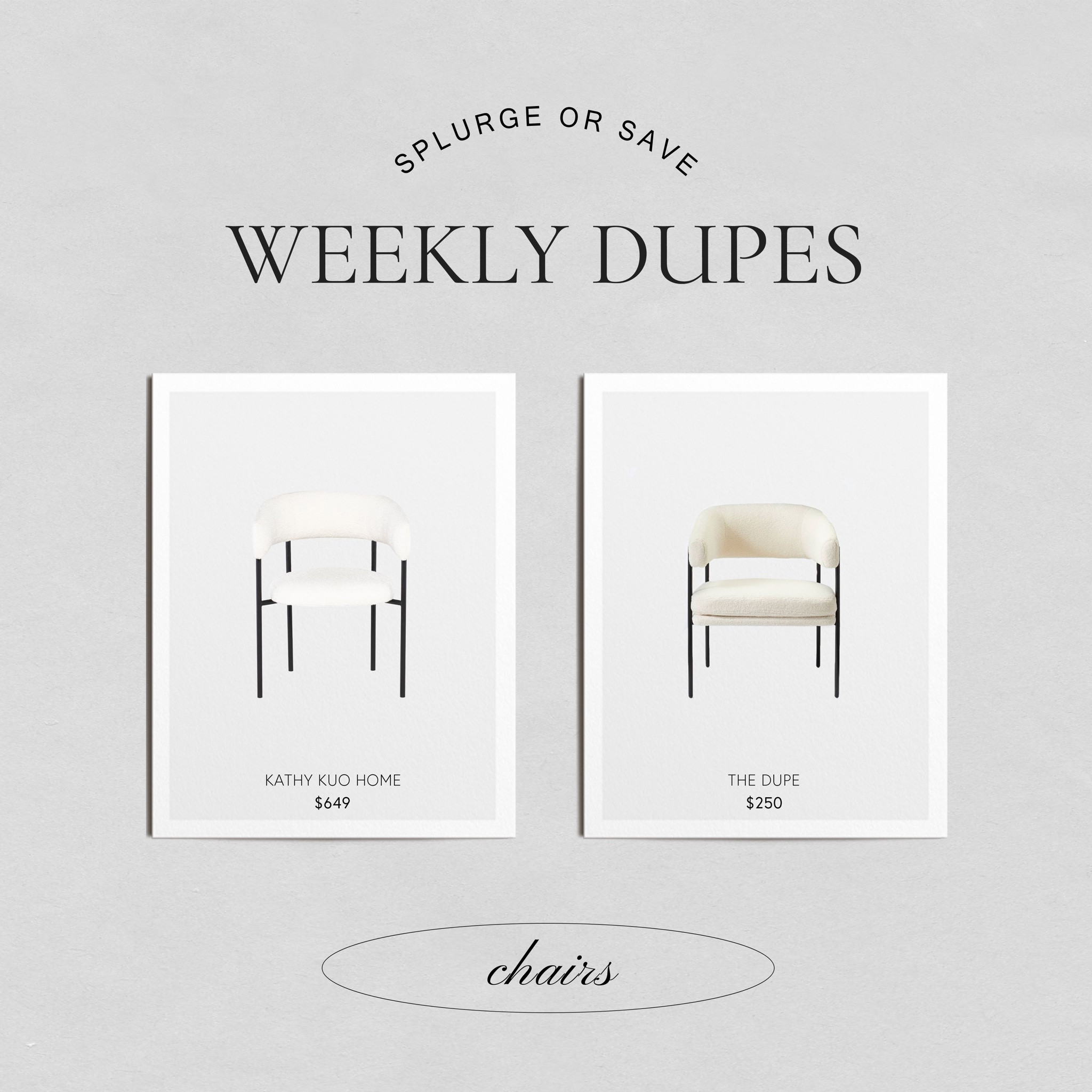 White accent chair with black frame. Dupe for high end dining chair 