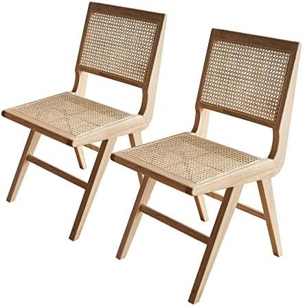 GeMon Dining Chairs Set of 2 Retro Cane Side Chairs with Rattan Woven Back, Mid-Century Modern Ar... | Amazon (US)