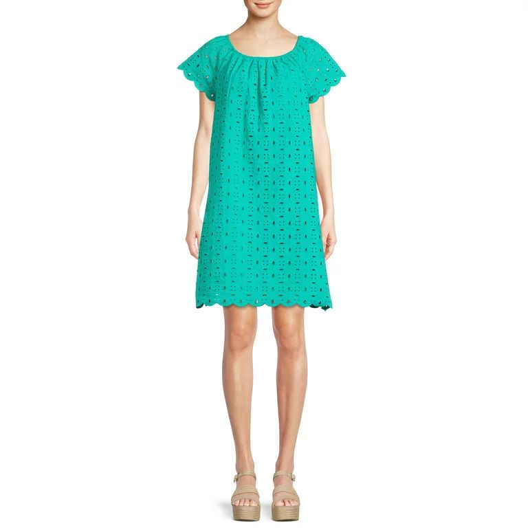 Time and Tru Women's Eyelet Dress with Short Sleeves, Sizes XS-XXXL | Walmart (US)