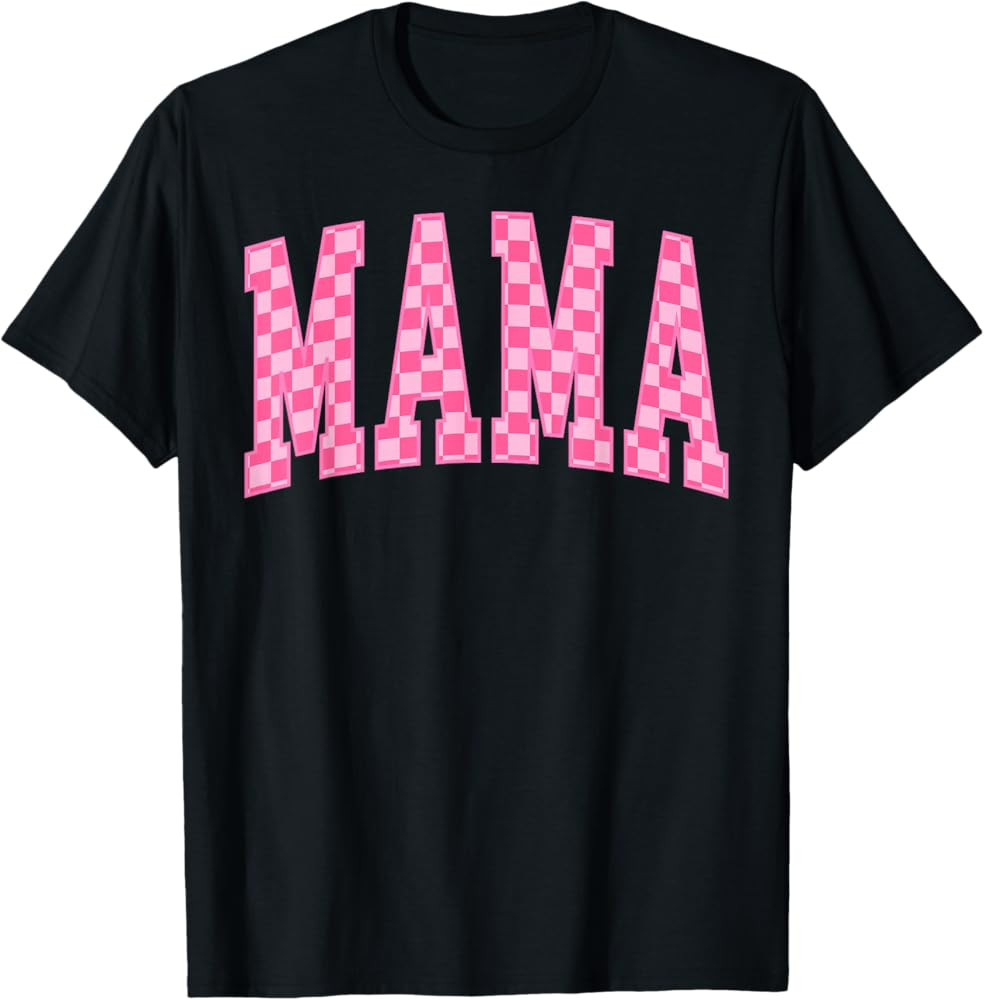 Checkered Pink Mama Mommy Happy Mother's Day Best Mom Ever T-Shirt | Amazon (US)