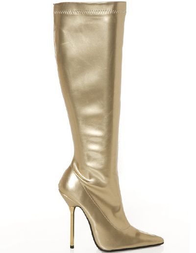 4 1/10" Heel Gold Patent Leather Women's Ankle Knee-High Boots | Milanoo