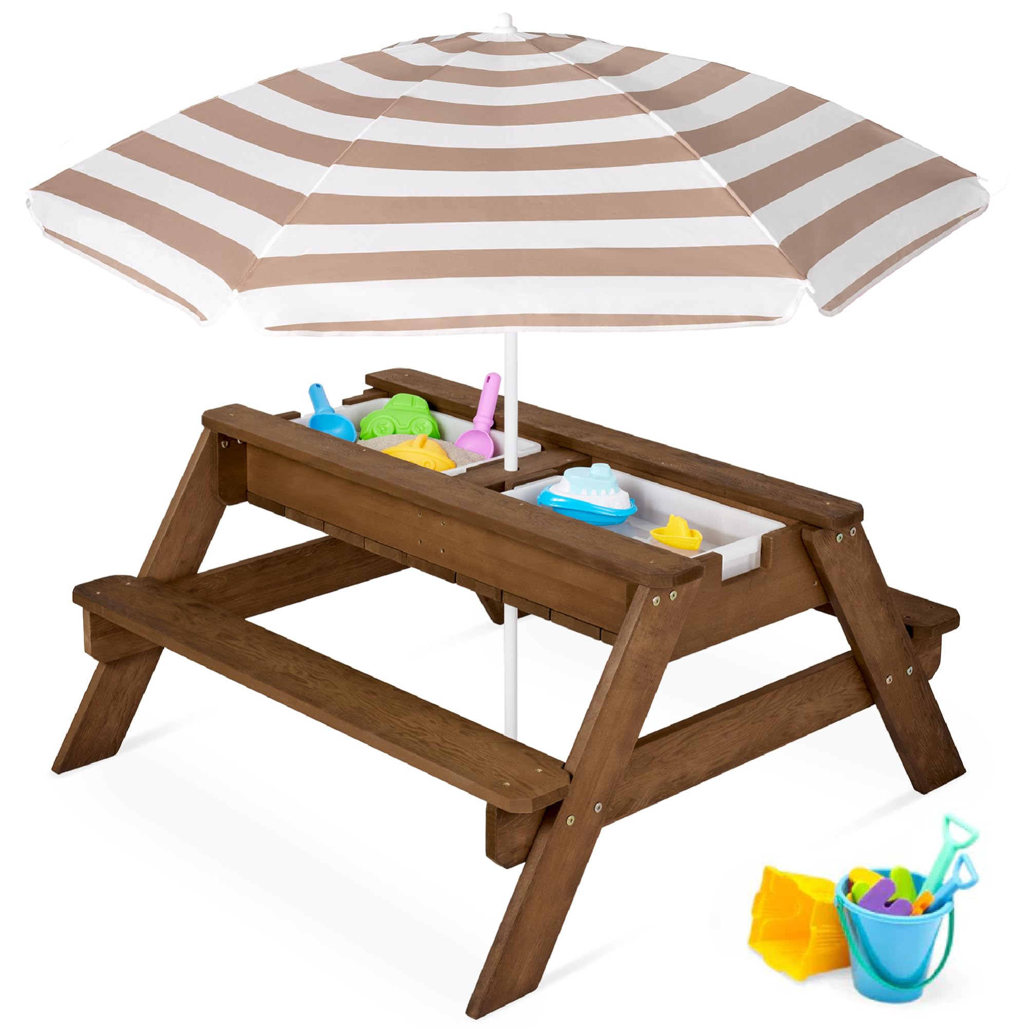 Best Choice Products Kids Picnic Table with Umbrella, 3-in-1 Sand & Water Table, Outdoor Converti... | Amazon (US)
