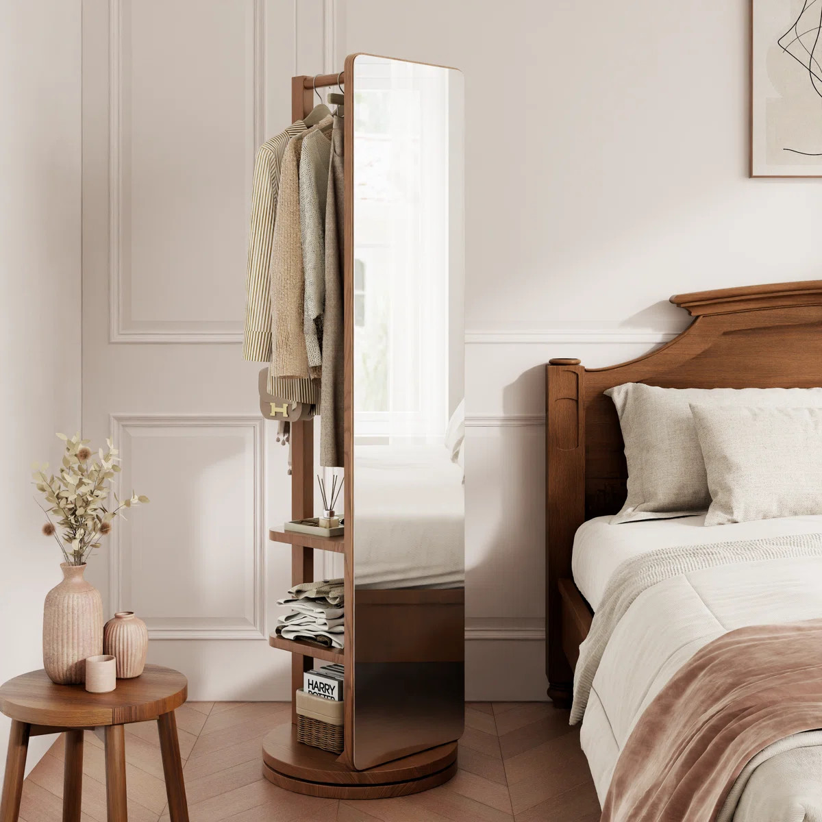 Aevah Solid Wood Full Length Mirror with Coat Rack | Wayfair North America