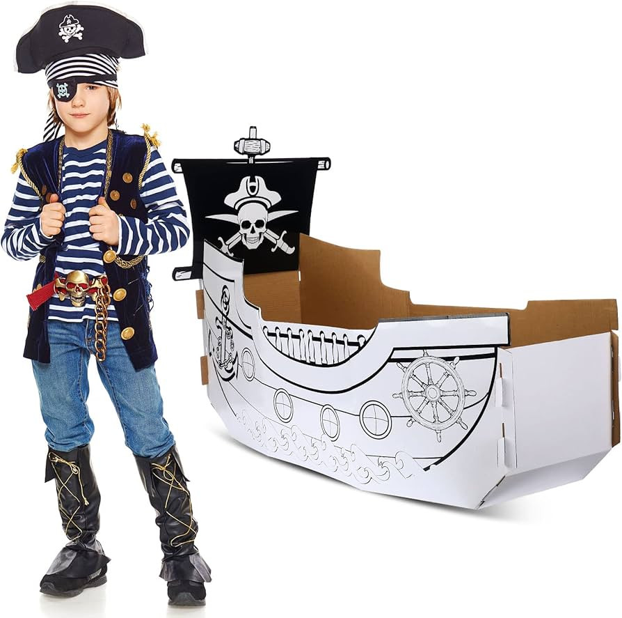 Coloring Pirate Boat Playhouse DIY Cardboard House for Kids Fun Halloween Crafts Large Decorate K... | Amazon (US)