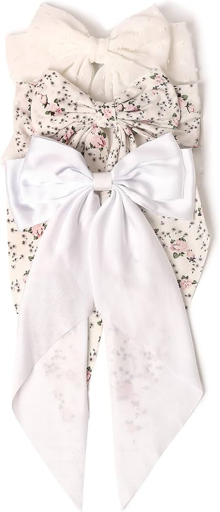 LFOUVRE Hair Bows for Women, Floral White Hair Bow, Dots White Bow for Hair, Bow Hair Clips with ... | Amazon (US)