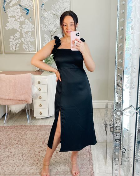 Pretty and black midi dress / spring dress from my friend Smita’s collection with Walmart!!! @whatsmitafound 💗 wearing size 4  perfect for wedding guest dresses + petite friendly! 
 

#LTKfindsunder50 #LTKSeasonal #LTKstyletip
