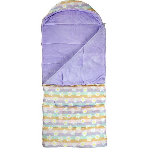 Big Kid's Sleep-N-Pack Sleepbag, Happy Daisy Stripes And Lilac | Maisonette