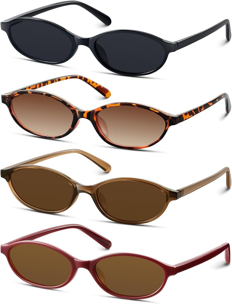 KUGUAOK Retro Oval Sunglasses for Women 90s Design Small Cat Eye Sun Glasses UV Protection Y2k Tr... | Amazon (US)