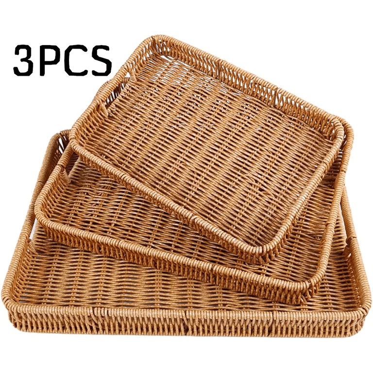 Woven Serving Tray with Handles,Handmade Poly Wicker Tray for Storage Breakfast,Drinks,Fruits,Rec... | Walmart (US)