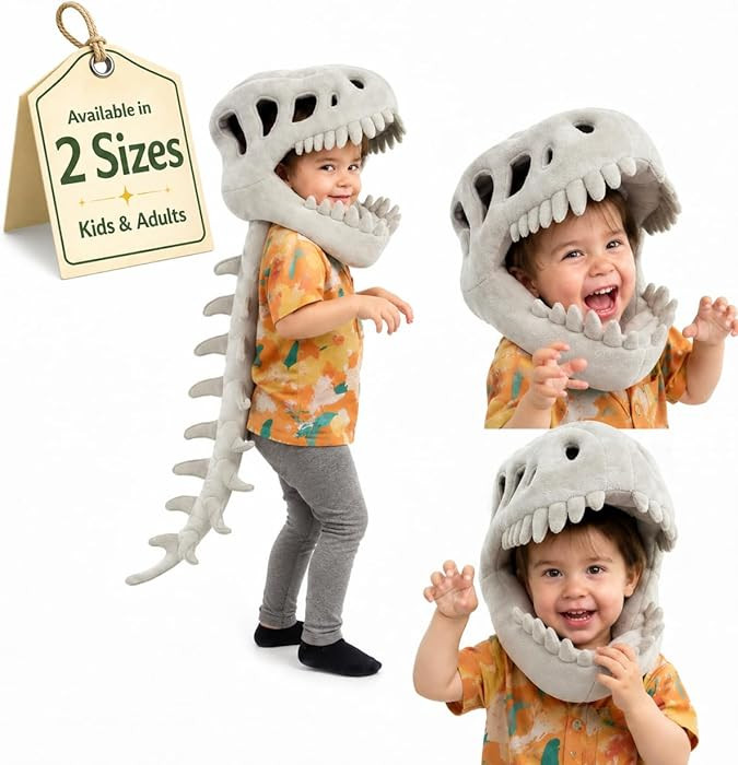 Dinosaur Skeleton Costume Plush Wearable Dino Outfit with Headgear Spine for Kids Adult Halloween... | Amazon (US)