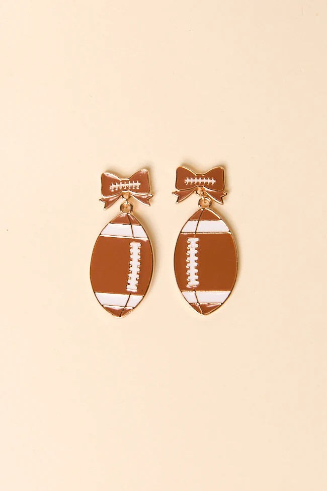 Romo Brown Bow Football Earrings | Pink Lily