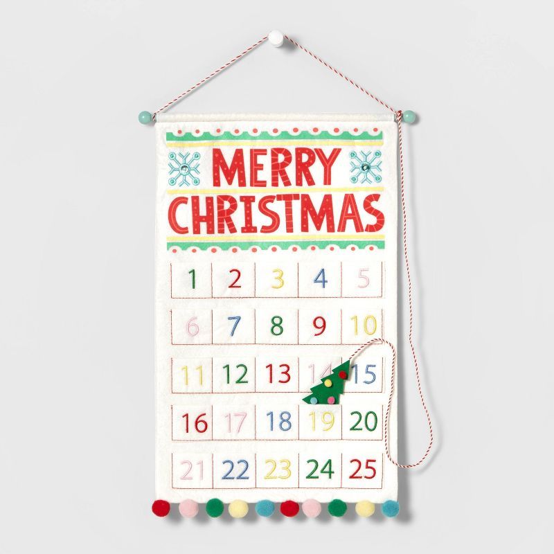 22.75" Fabric 'Merry Christmas' Hanging Advent Calendar with Poms White - Wondershop™ | Target