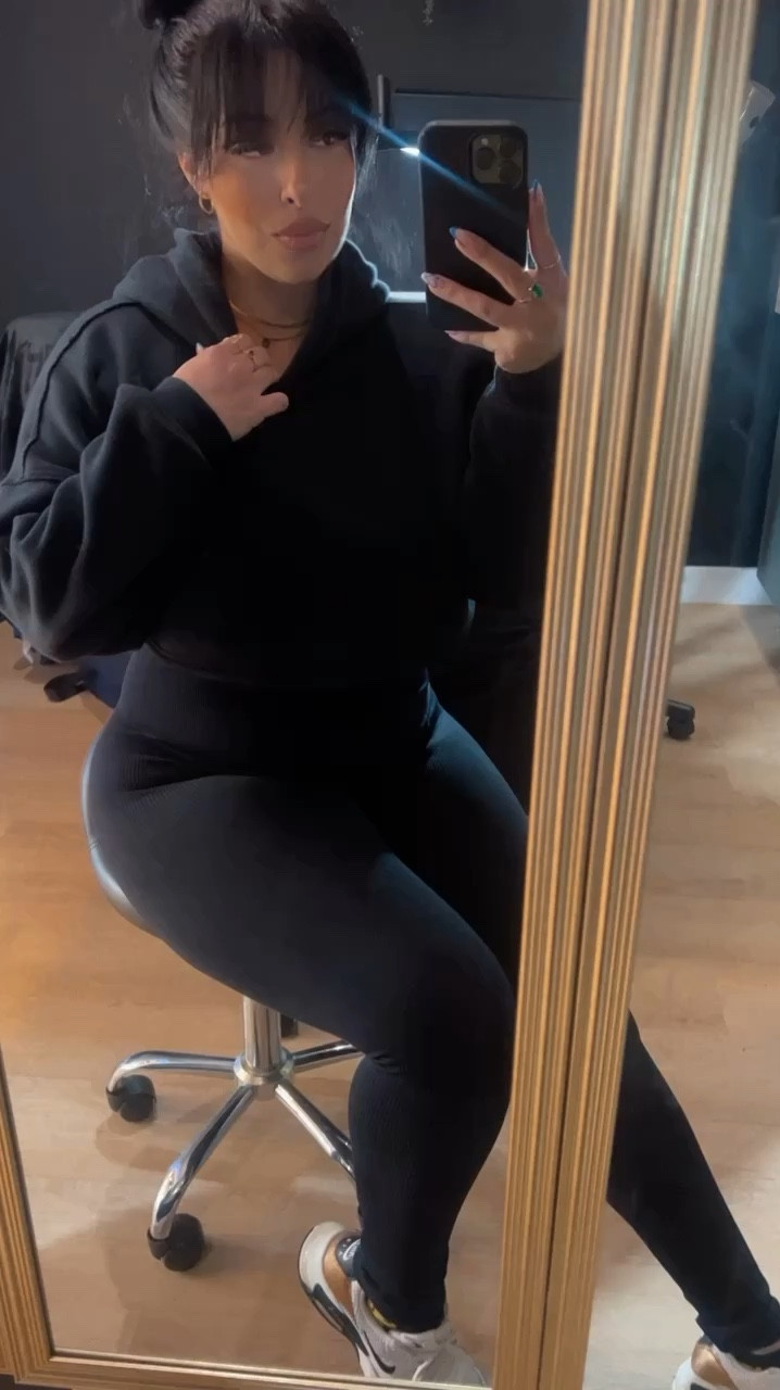 A comfy work fit! 
Full body suit long sleeve, with savage and fenty crop sweater paired with my
White and gold Nike air max shoes 

#LTKU #LTKfitness #LTKVideo