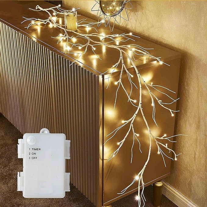 Hairui Birch Garland with Lights 6FT 48 LED Battery Operated, Lighted Twig Vine with Timer for Ch... | Amazon (US)