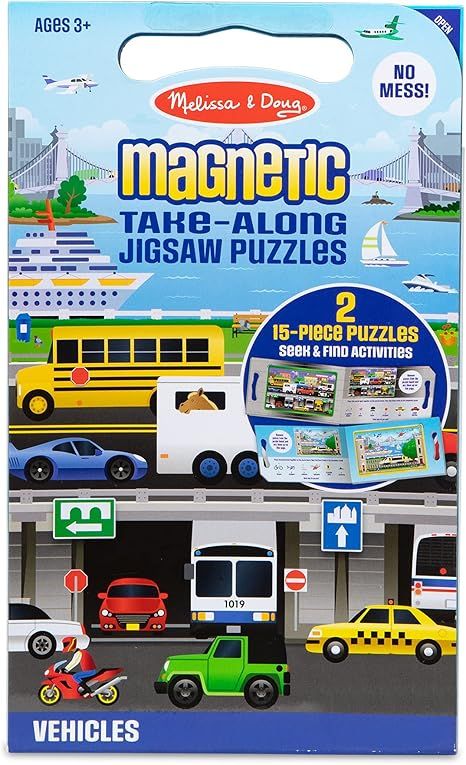 Melissa & Doug Take-Along Magnetic Jigsaw Puzzles Travel Toy Vehicles (2 15-Piece Puzzles) | Amazon (US)