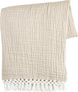 Mud Pie Taupe Macrame Muslin Throw; 60" x 50" | Amazon (US)