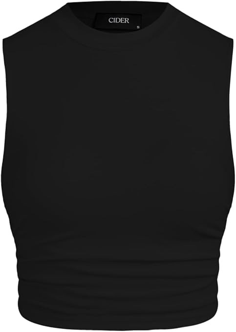 CIDER Crop Tops for Women Mimi Cuttrell Basic Sleeveless Ruched Going Out Summer Casual Ribbed Ta... | Amazon (US)