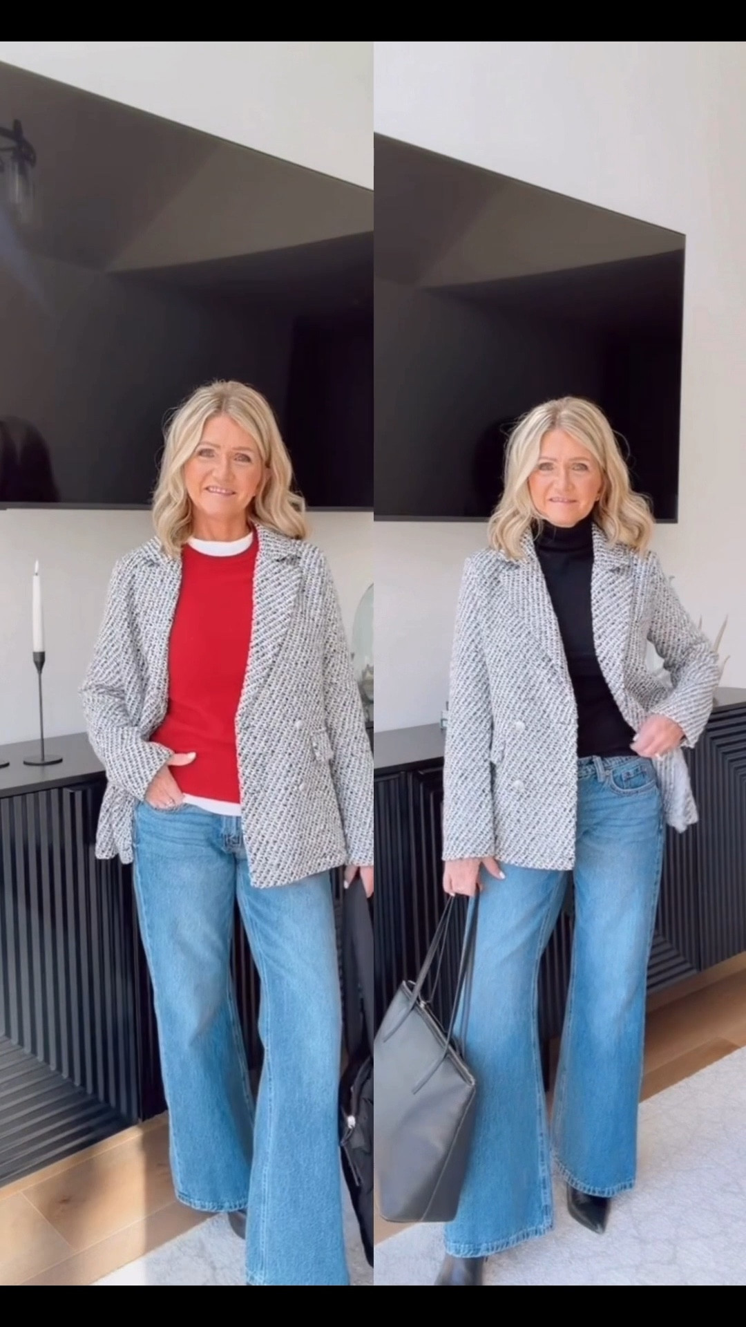 BLACK FRIDAY SALE 2 looks - 1 jacket.  Perfect Tweed Blazer is a closet must have for this time of year. So many ways to style. Fully lined/Double Breasted/ I am wearing a size small for reference. 

#LTKSaleAlert #LTKHoliday