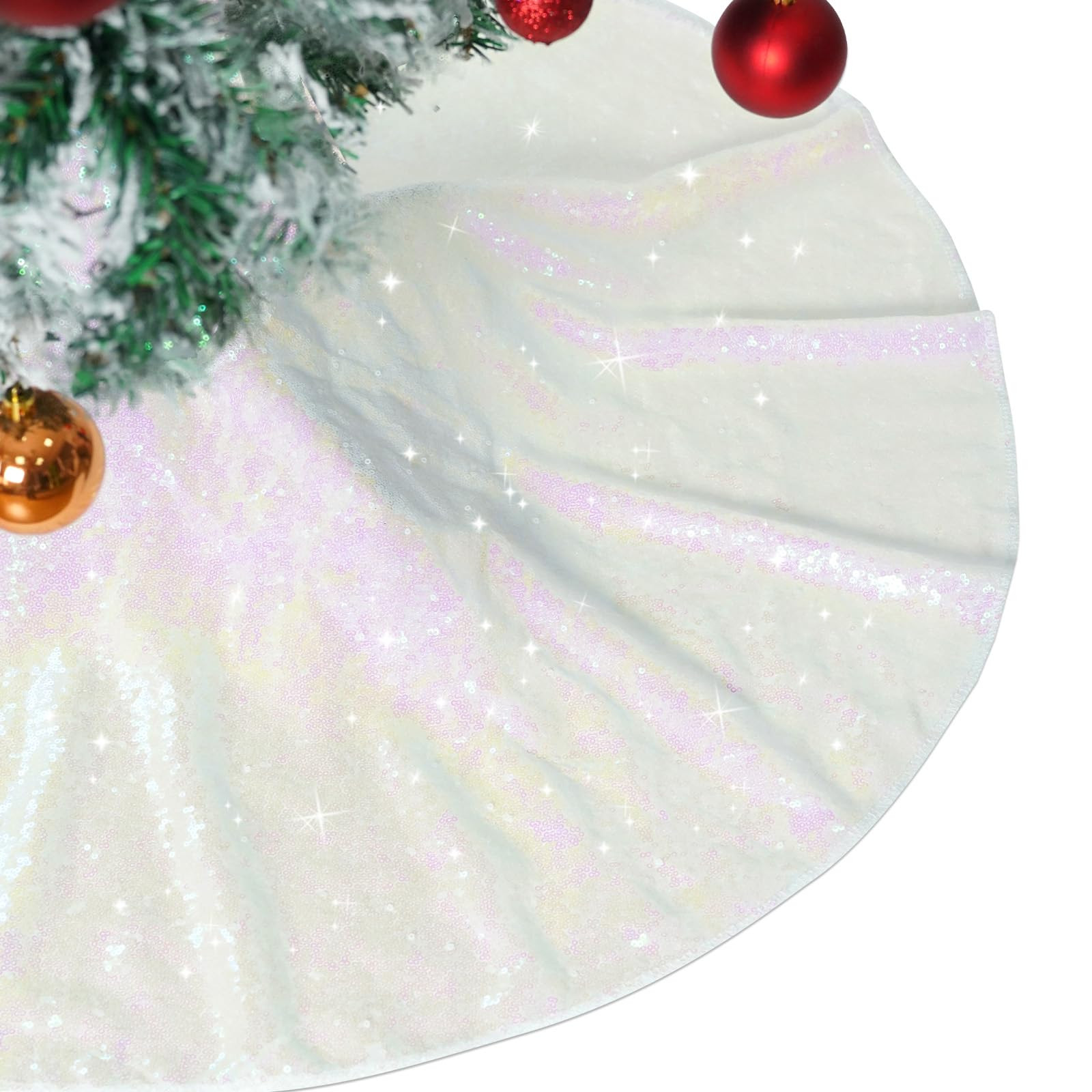 Christmas Tree Skirt 50" Round Sparkly Iridescent Sequin Fall Large Ornaments Xmas New Years Part... | Amazon (US)