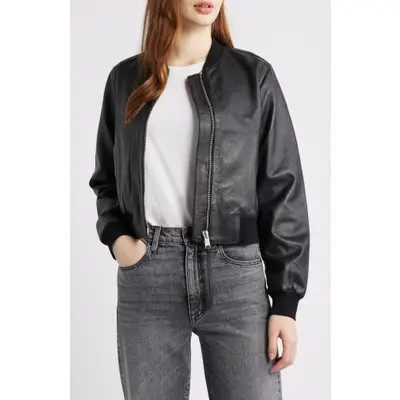AllSaints Orten Leather Bomber Jacket in Black at Nordstrom, Size 4 Us | Nordstrom