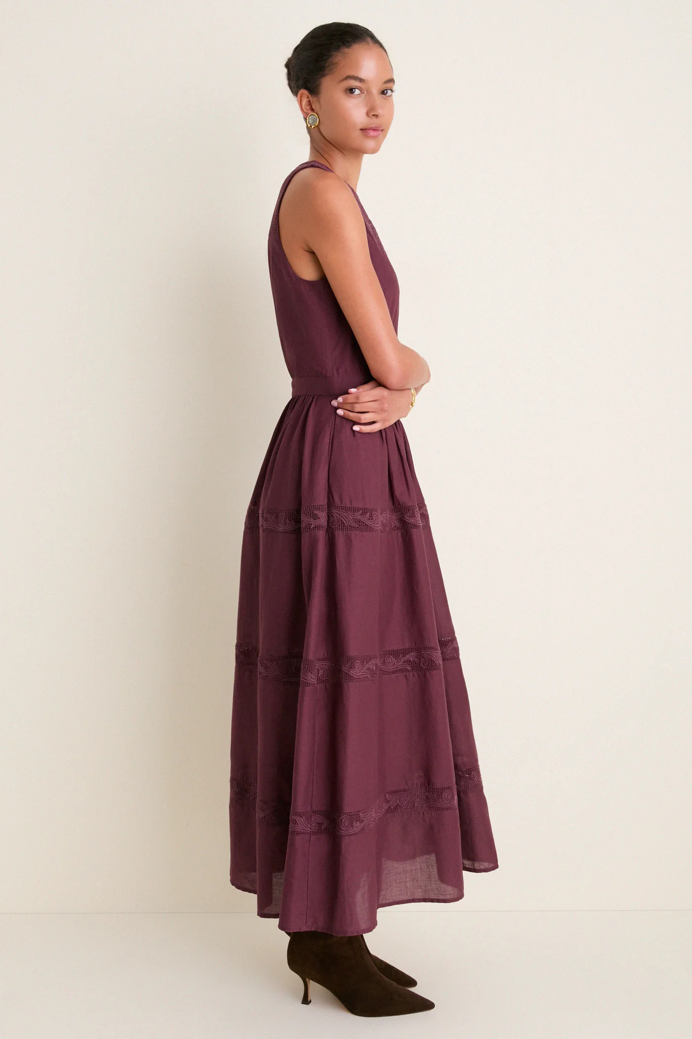 Wine Embroidered Anthea Dress | Tuckernuck (US)