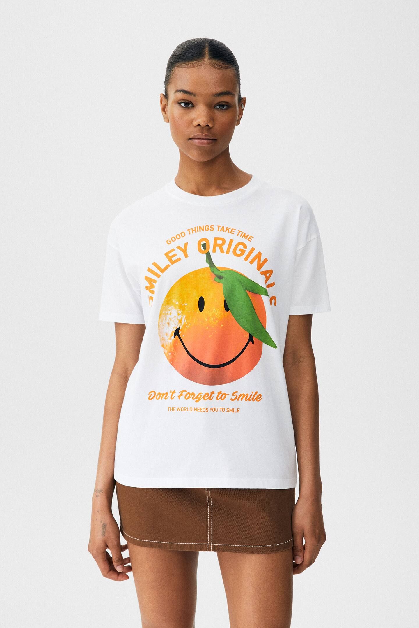 Smiley orange T-shirt | PULL and BEAR UK