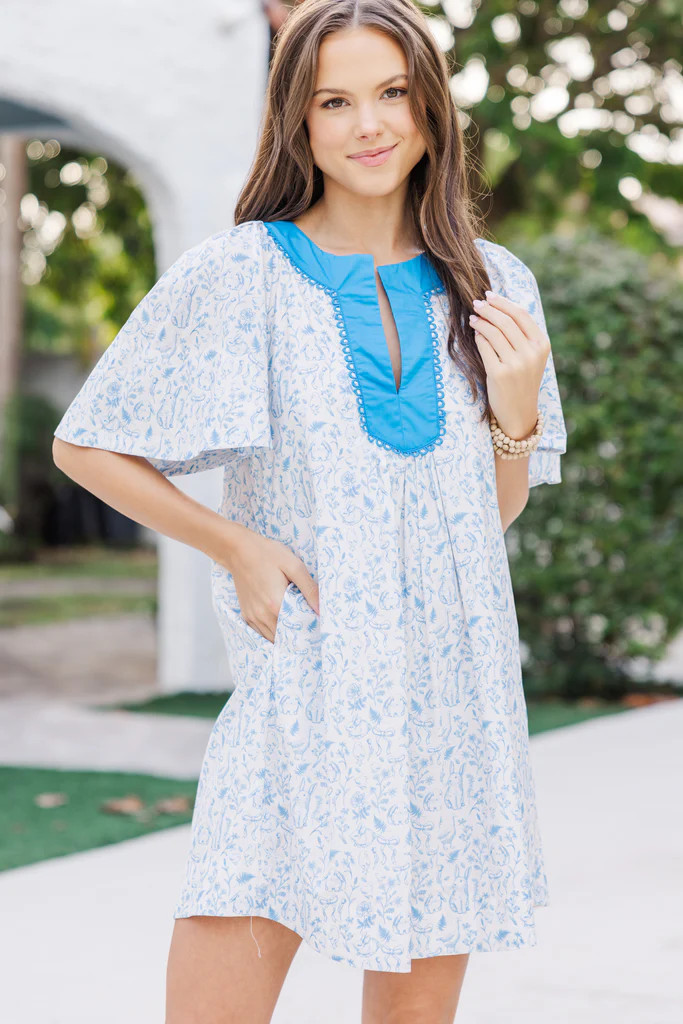 Just A Theory Blue Toile Cotton Dress | The Mint Julep Boutique