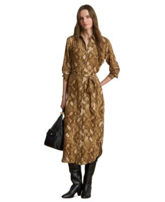Lauren Ralph Lauren Women's Collared Long-Sleeve Shirt Dress - Tan Multi | Macy's