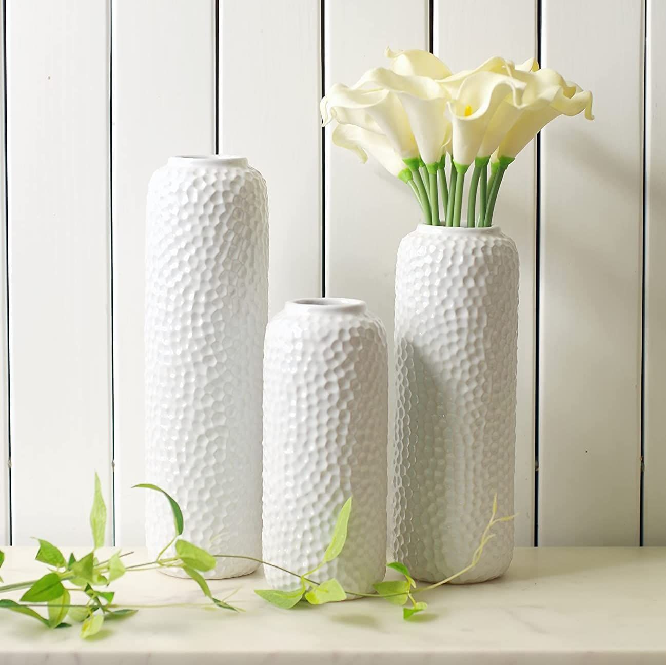 Hosley Set of 3 White Ceramic Honeycomb Vase Tall 12 Inch Medium 10 Inch Short 8 Inch High Each. ... | Amazon (US)
