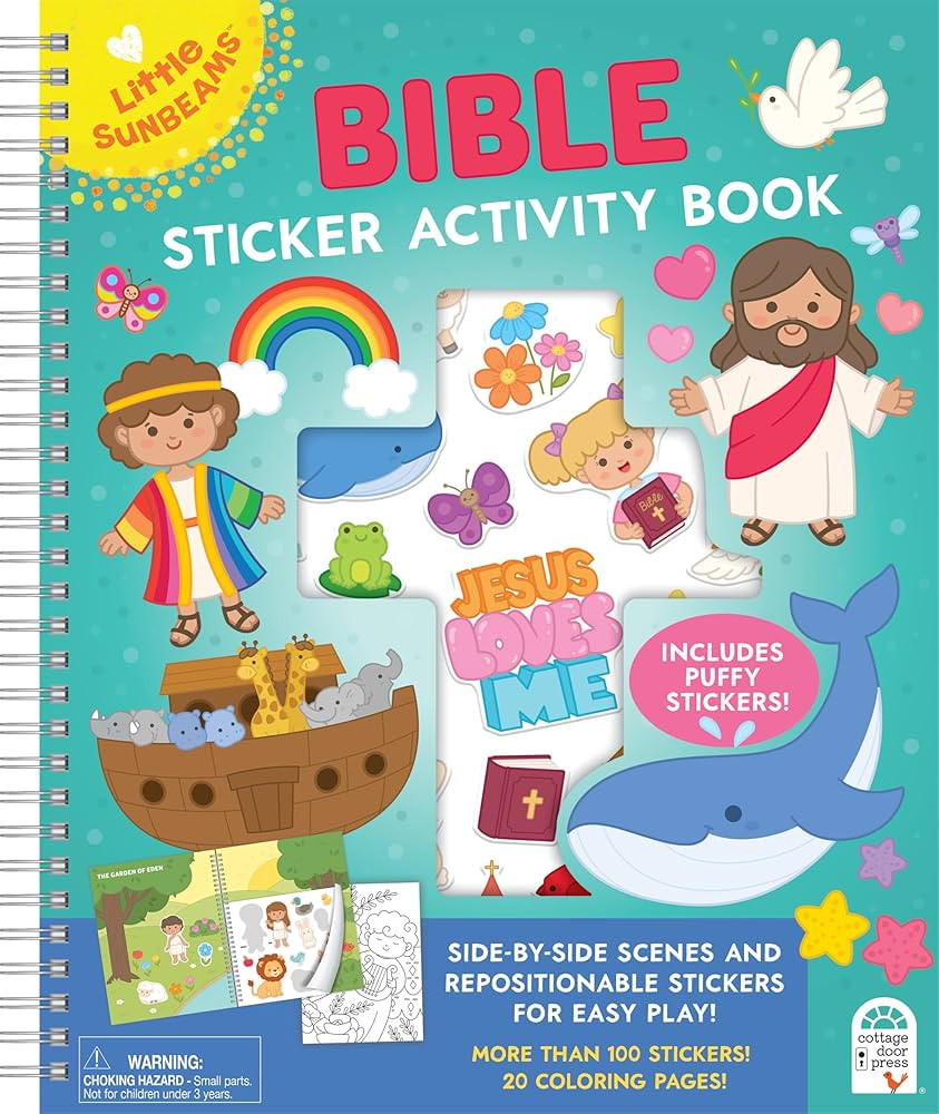 Bible Sticker Activity and Coloring Book for Kids, Includes Puffy Stickers and 20 Coloring Pages! Ages 4-8 (Little Sunbeams) | Amazon (US)