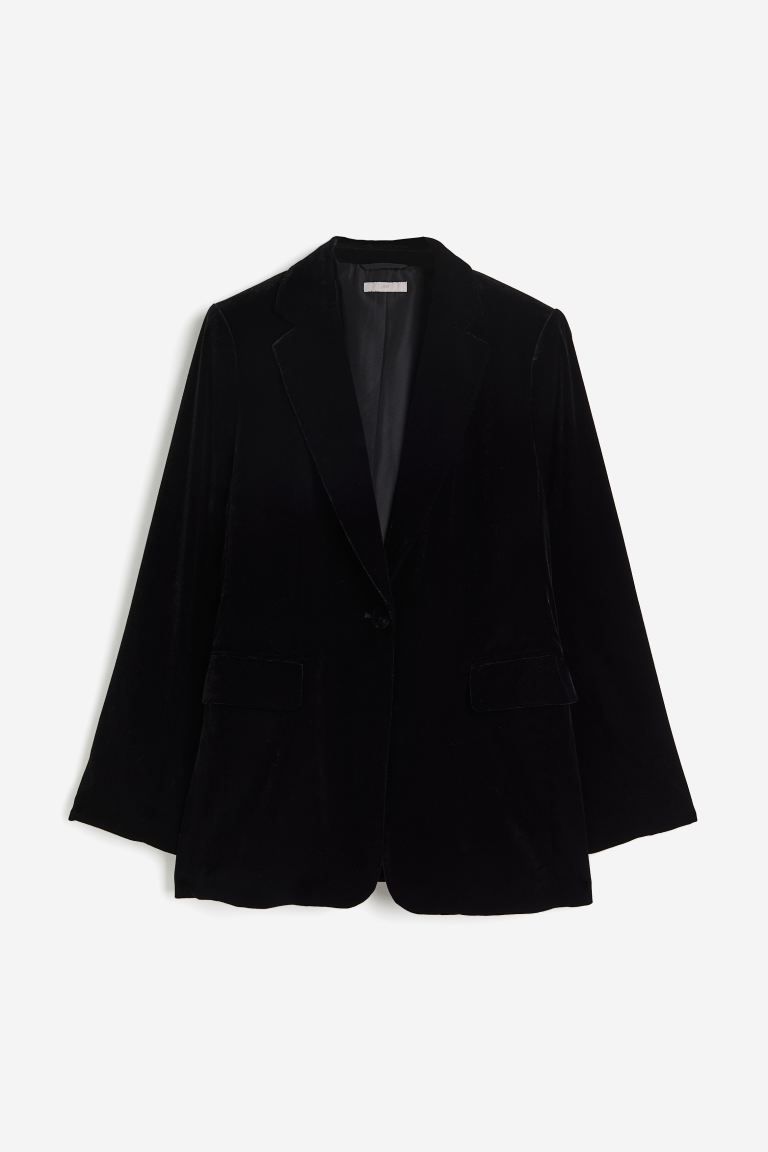 Single-breasted velvet blazer - Black - Ladies | H&M GB | H&M (UK, MY, IN, SG, PH, TW, HK)