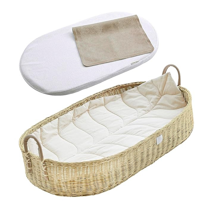 Premium Baby Changing Basket - Handmade Natural Rattan Moses Basket - Luxury Leaf Liner - Thick &... | Amazon (US)