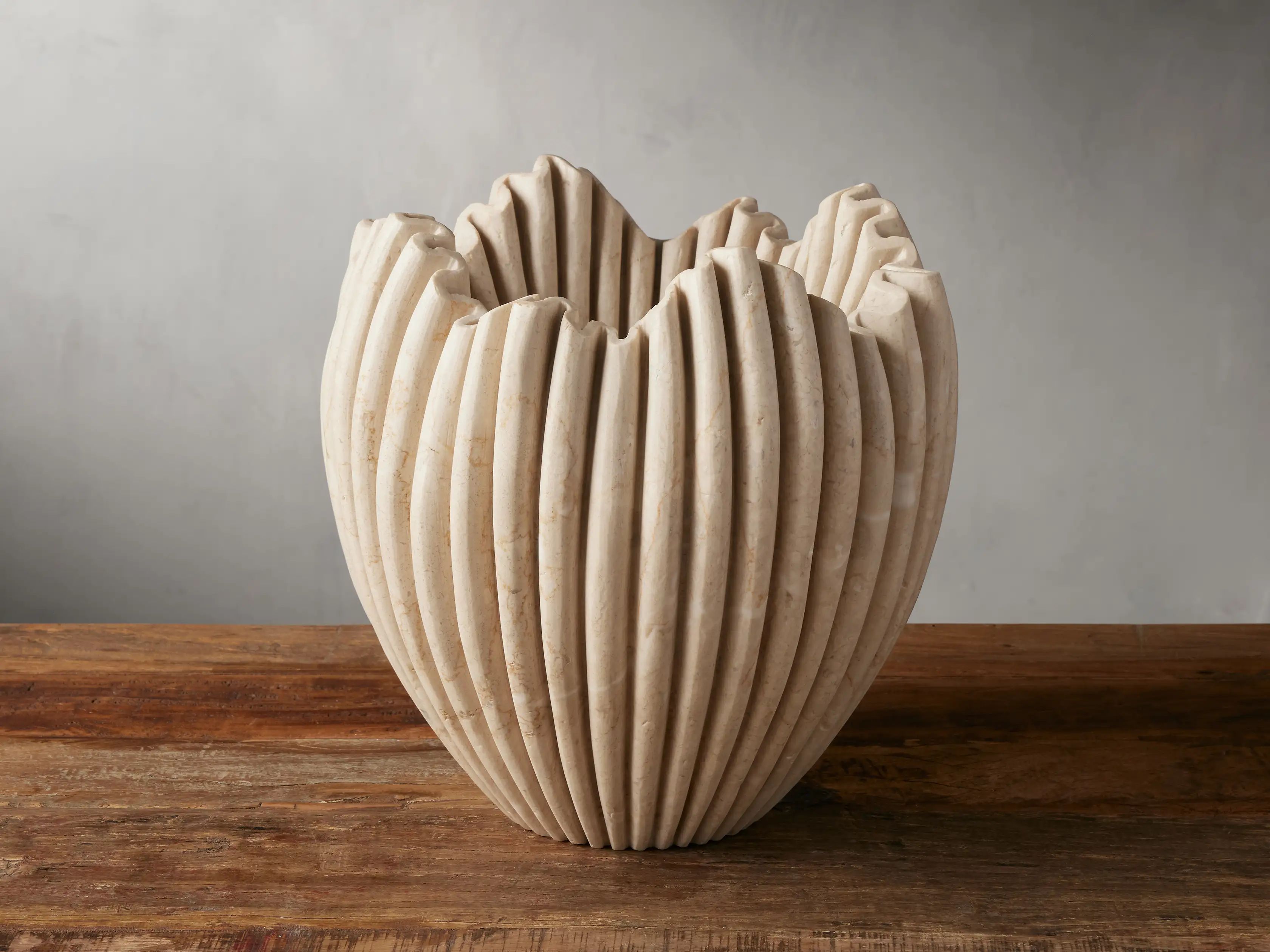 Edel Wide Ruffle Vase in Cream | Arhaus