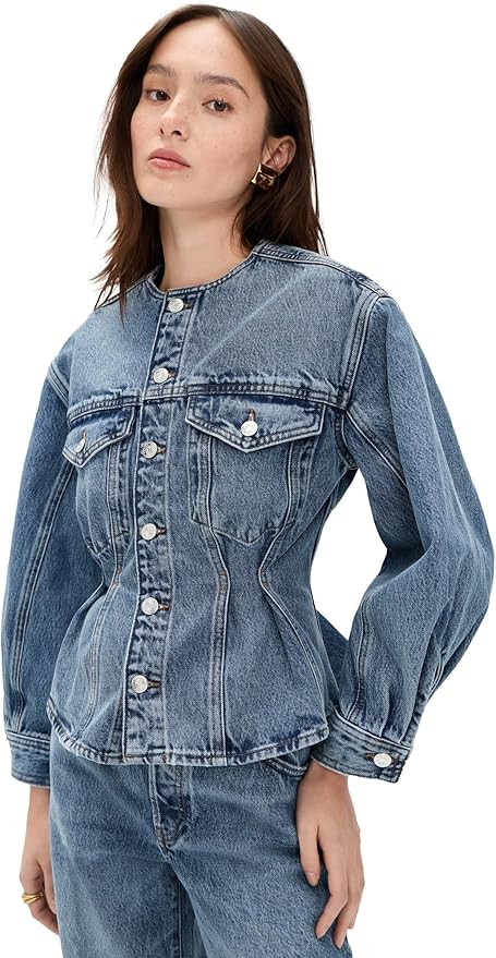 FRAME Women's The Nipped Collarless Denim Jacket | Amazon (US)