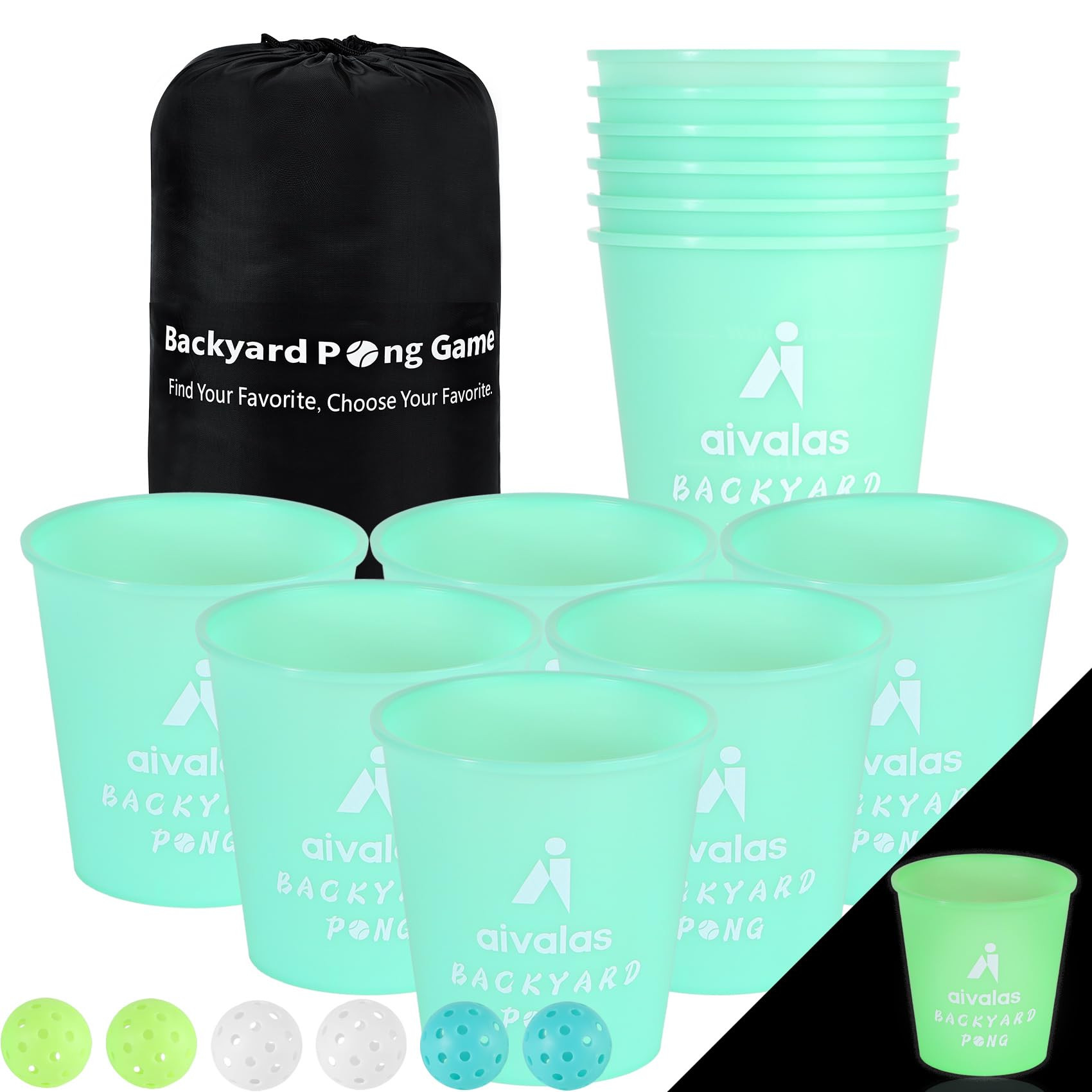 Aivalas Yard Pong Outdoor Games Glow Set in Dark for Adults,Family and Kids,Giant Yard Pong for Beach,Camping,Lawn,Backyard and Yard Parties,with Buckets, Balls and Carrying Bag | Amazon (US)