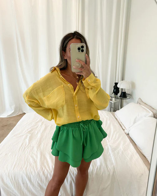 Flutter My Way Drawstring Tiered Shorts - Green | VICI