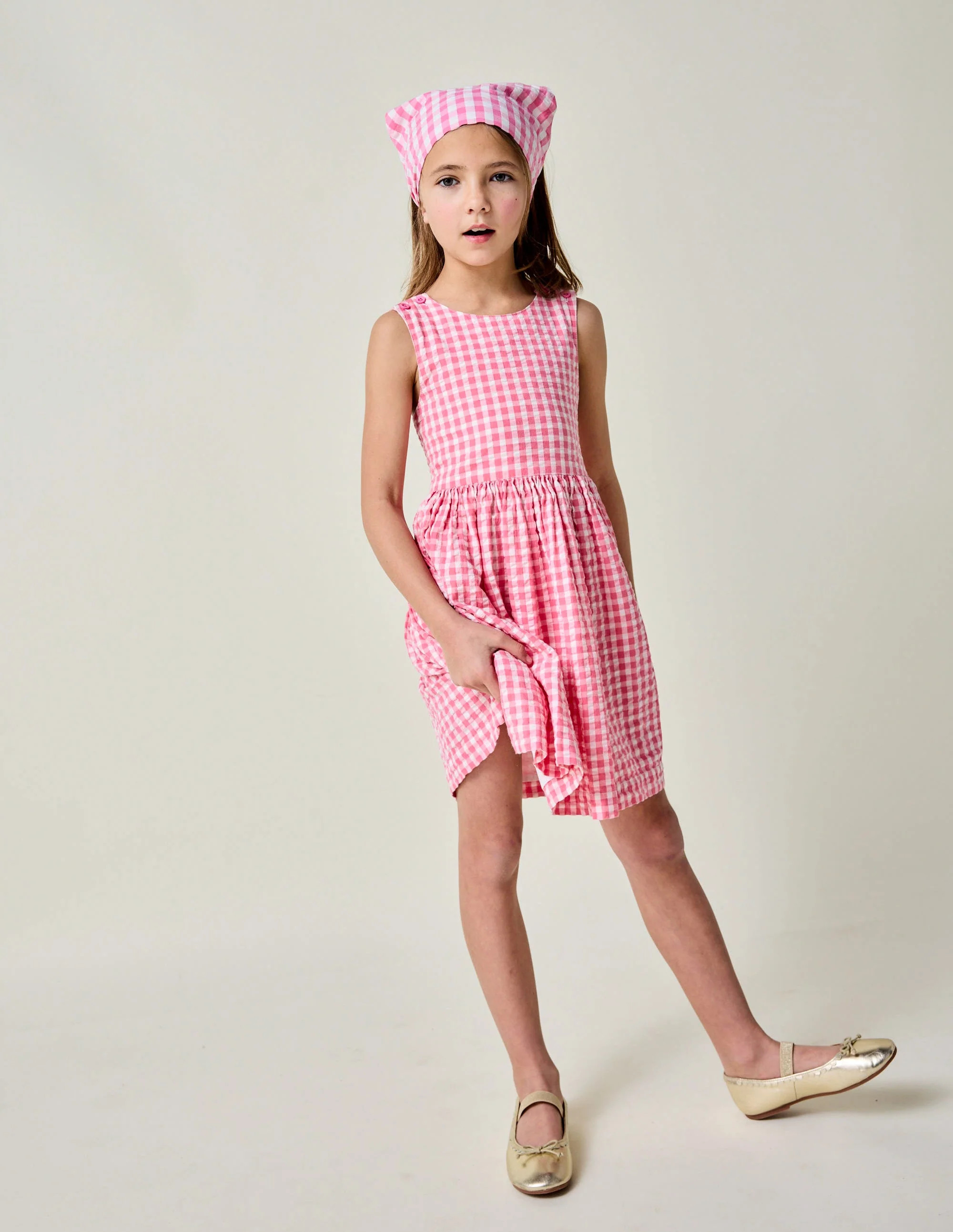 Zadie Applique Back Dress-Pink Gingham Strawberry | Boden UK