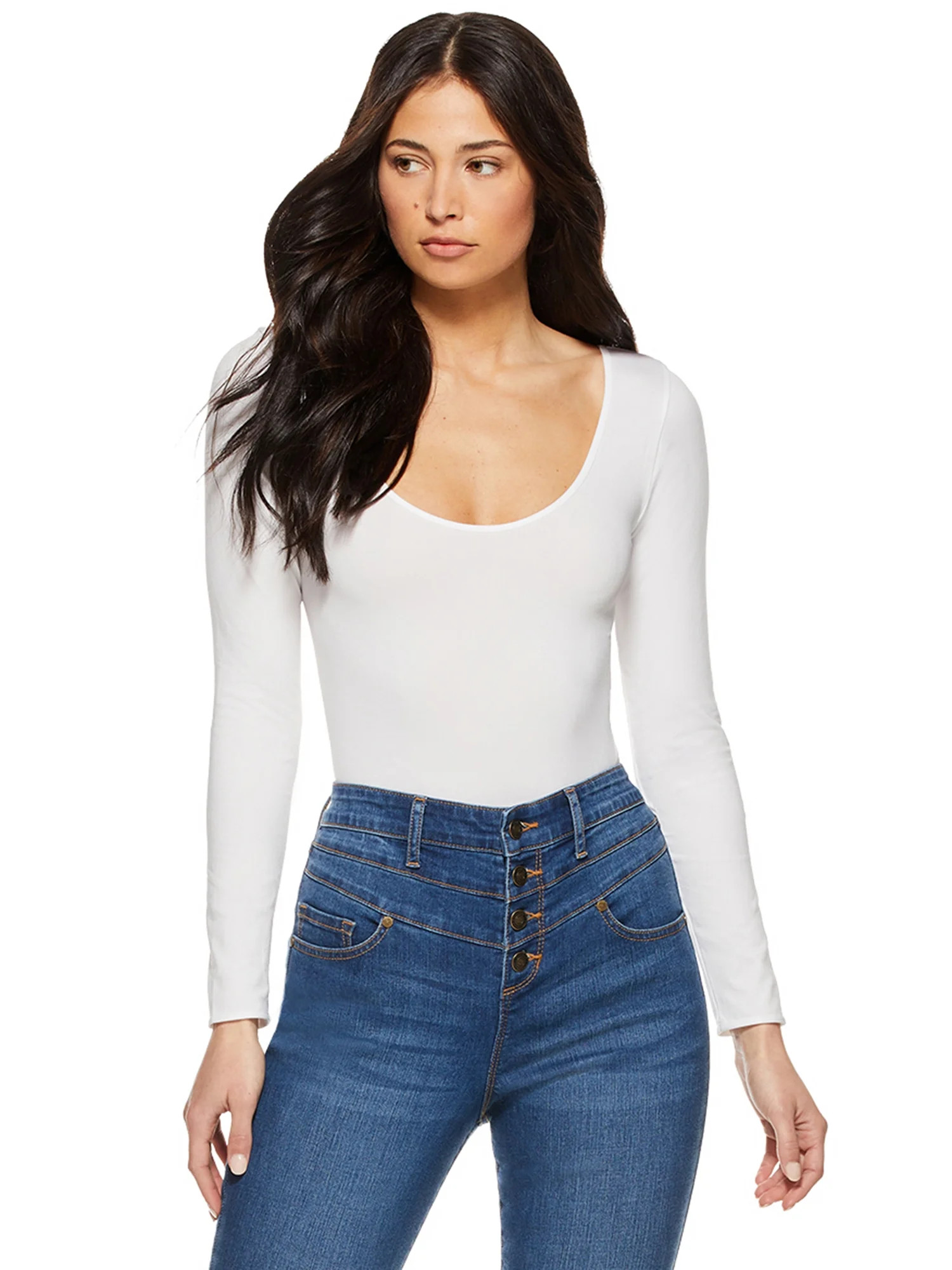 Sofia Jeans by Sofia Vergara Women's Scoop Neck Long Sleeve Bodysuit | Walmart (US)