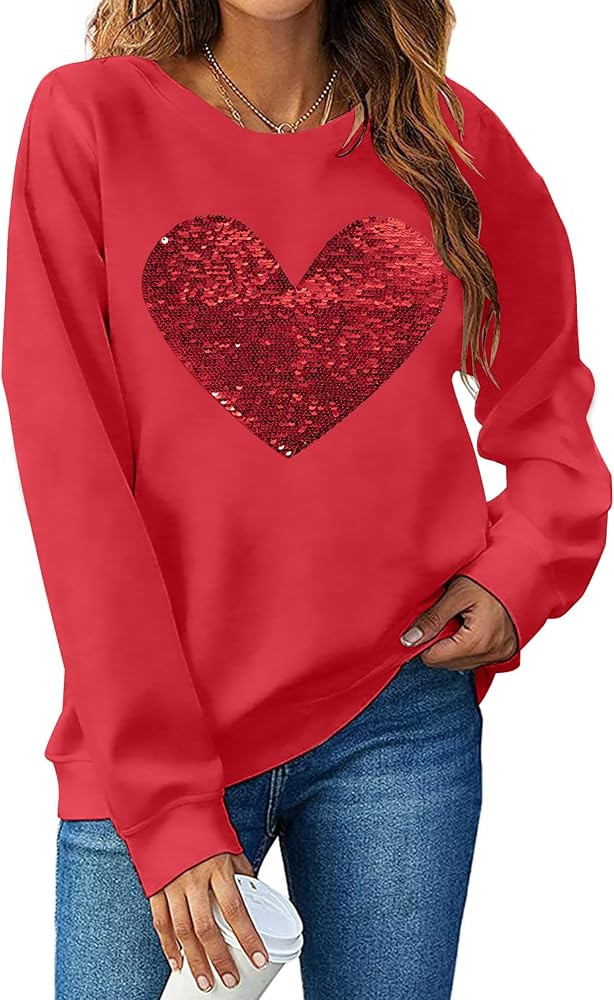 MNLYBABY Valentines Sequins Sweatshirts Women Valentine Heart Sweatshirt Casual Glitter Heart Gra... | Amazon (US)