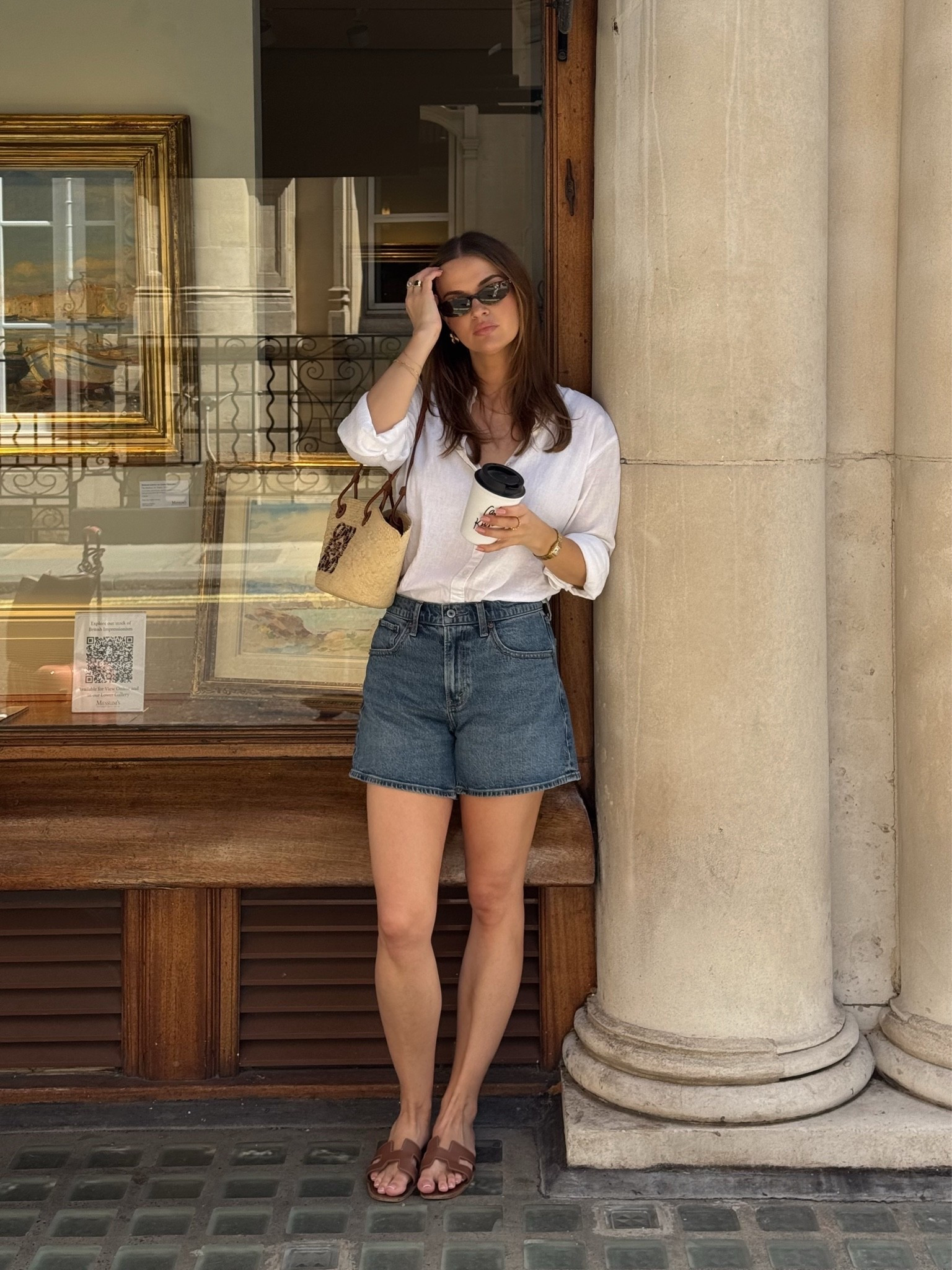 London heatwave uniform - white linen shirt & denim shorts styled with tan brown basket bag & sandals.

#LTKsummer #LTKuk #LTKstyletip