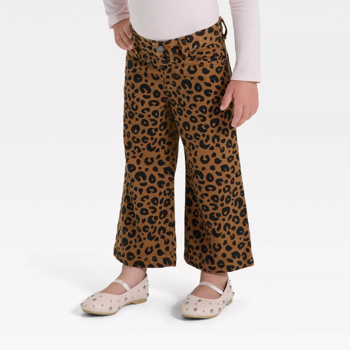 Toddler Girls' Animal Print Wide Leg Denim Pants - Cat & Jack™ Beige | Target