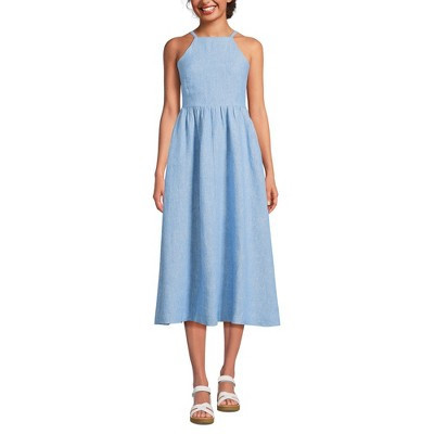 Lands' End Women's Linen Sleeveless Midi Dress - Small - Soft Blue Linen | Target