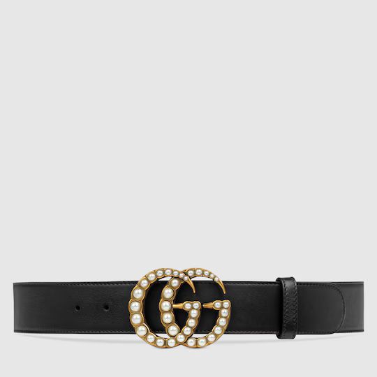 Leather belt with pearl Double G | Gucci (US)