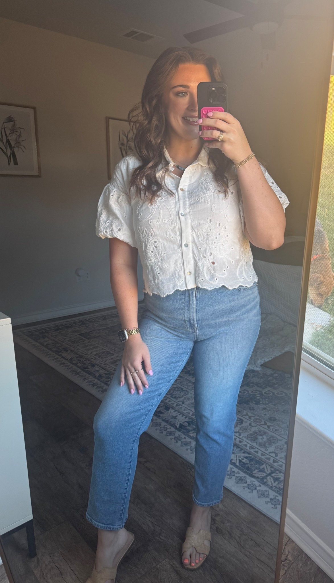 This embroidered button-up is giving sweet & simple, perfect for running errands or grabbing coffee ☕💐
Top- Medium 
Pants-28

#LTKU #LTKSaleAlert #LTKFindsUnder100