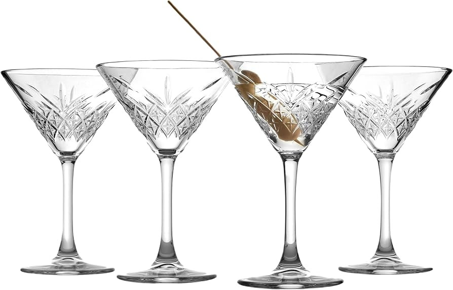 Pasabahce Premium Stemmed Martini Glasses Set of 4, Crystal Design Cocktail Cups 7.8 Oz, Vintage ... | Amazon (US)