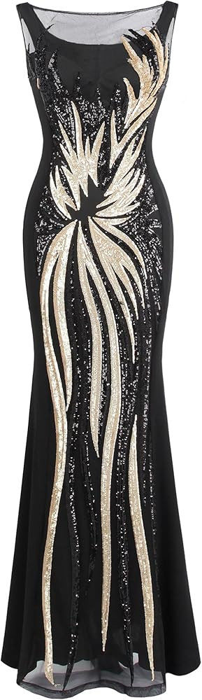 ANGEL FASHIONS Gold Sequined Evening Dress | Amazon (US)