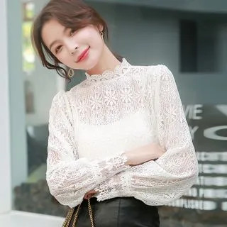 Stand-Collar Long Sleeve Lace Blouse | YesStyle Global