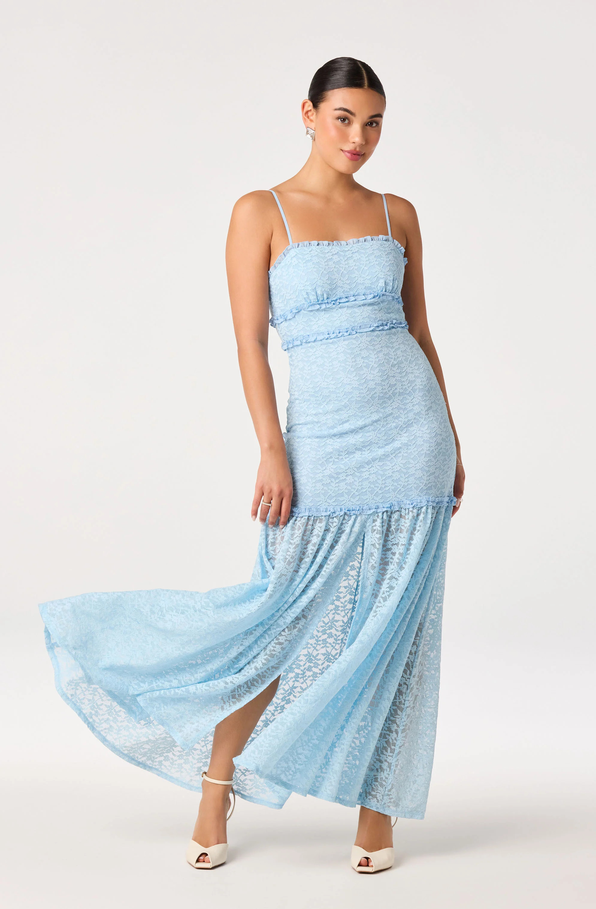 Ruffle Tiered Lace Maxi Dress - Light blue / XS | ASTR The Label (US)